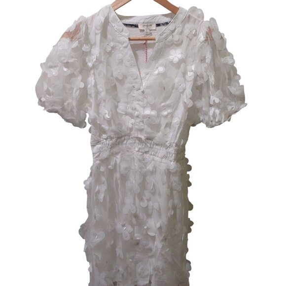 NWT Umgee White 3D Organza Split Neck Dress/Puff Sleeve Dress SMALL - Picture 10 of 11